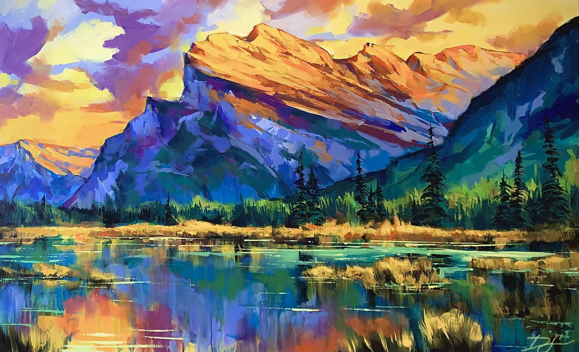 MOUNT RUNDLE - Dimitri Sirenko - Acrylic on canvas - 48 × 30 inches - 2023
